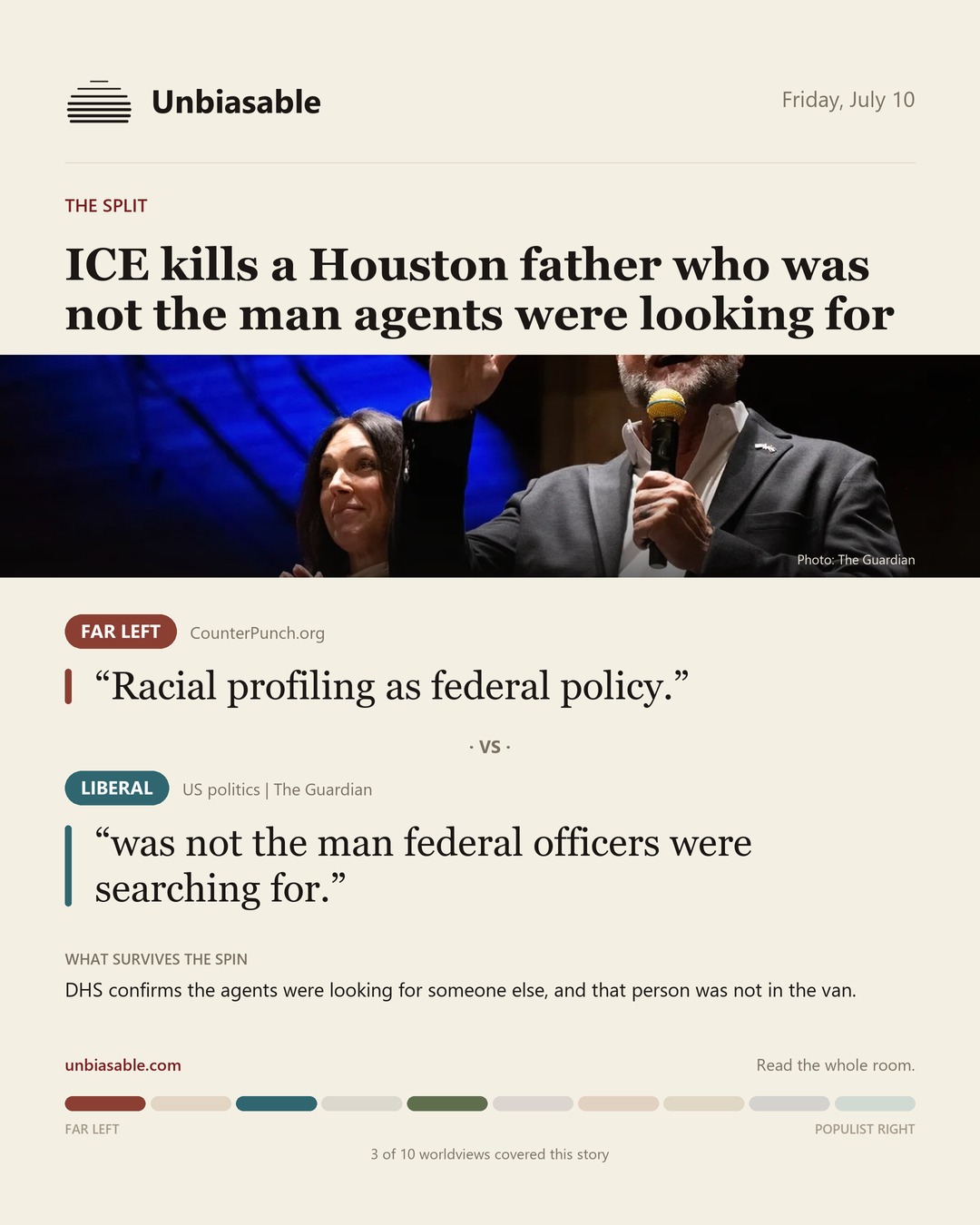 How the Far Left and Liberal press framed “ICE kills a Houston father who was not the man agents were looking for”, in verbatim quotes.