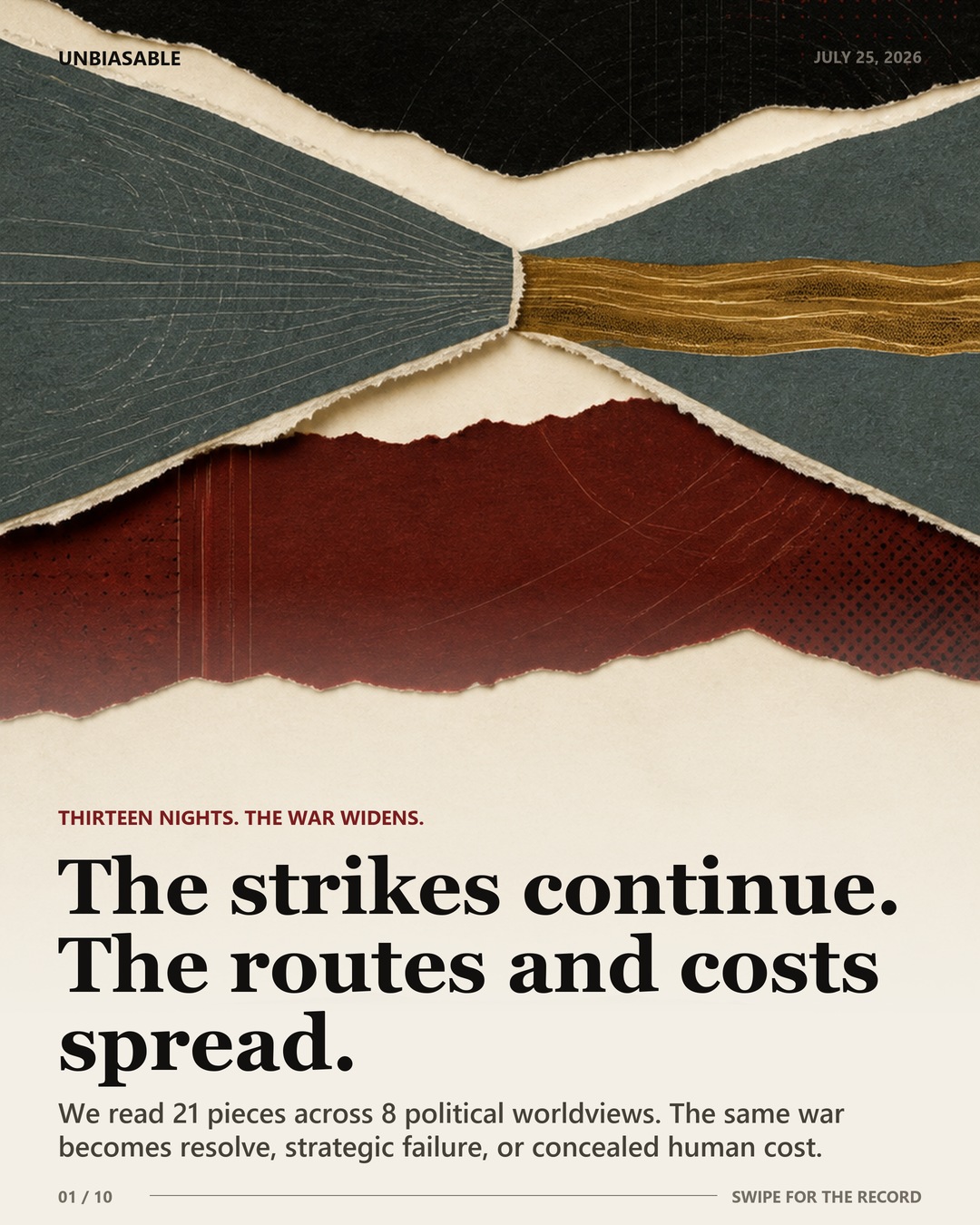 Editorial case-file cover: The strikes continue. The routes and costs spread.