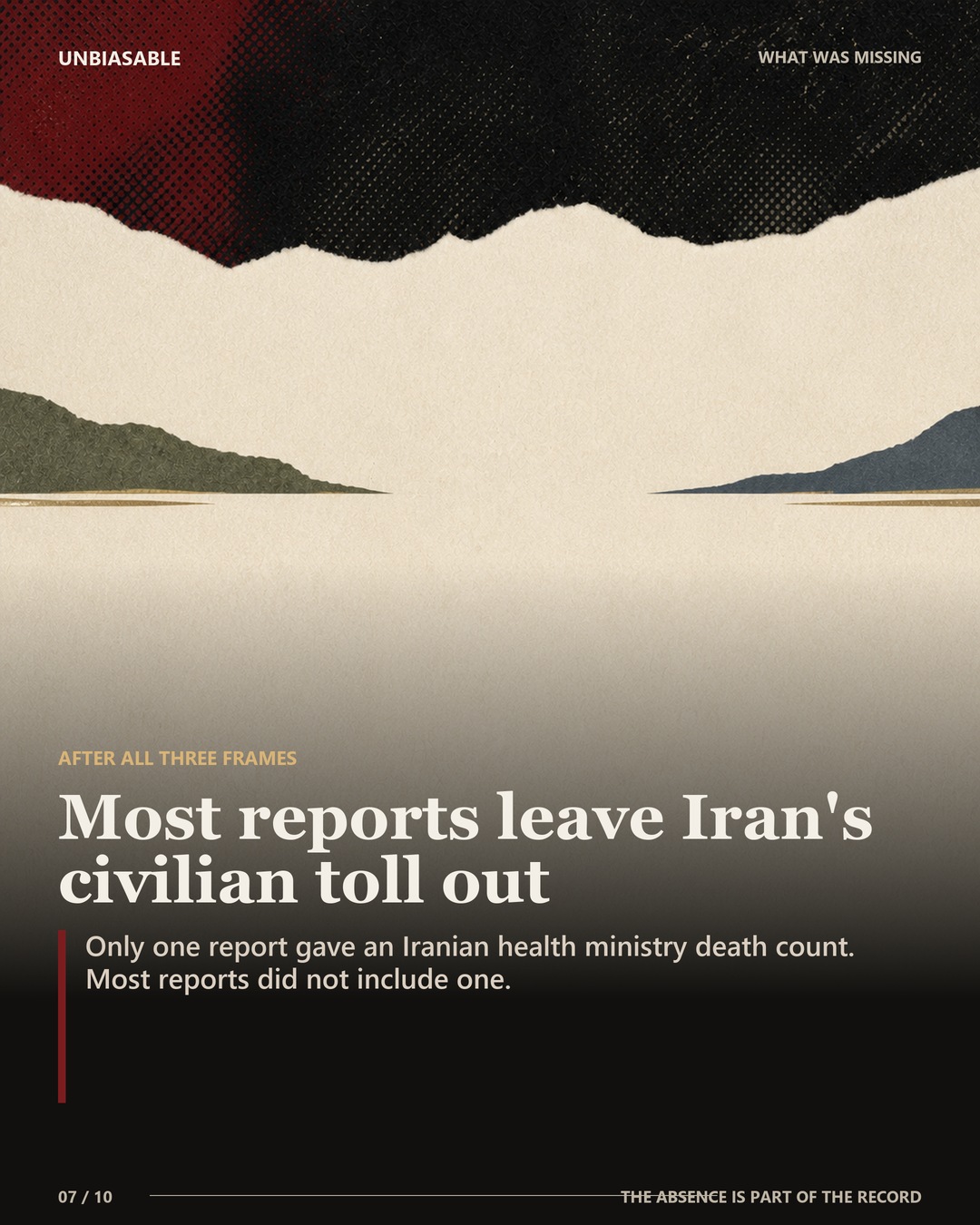 Most reports leave Iran's civilian toll out: Only one report gave an Iranian health ministry death count. Most reports did not include one.